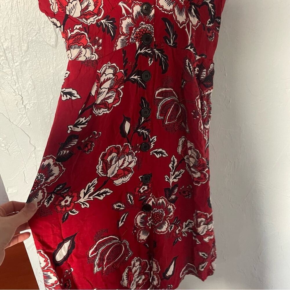 Angie Red Floral Flutter Sleeve Miss Honey Button Front Sundress sz Medium - Picture 4 of 6